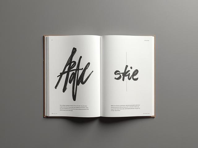 Skissebok med designinspirasjon som blander kalligrafi og skandinaviske interiørelementer.